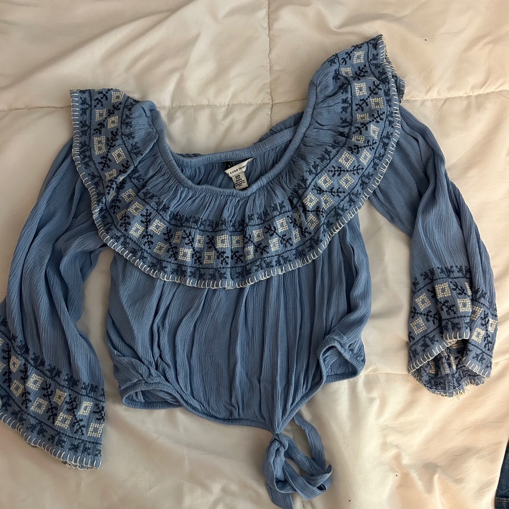 american eagle blue floral blouse size xxs new with tags